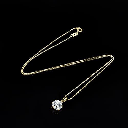 JewelryPalace Round 1ct 2ct 3ct Cubic Zirconia Solitaire Pendant Necklace for Women, 925 Sterling Silver 14k White Gold Plated Necklaces for Her, Classic Simulated Diamond Jewelry Set, 18 Inches chain - color: H-3ct-CZ-Yellow Gold Plated