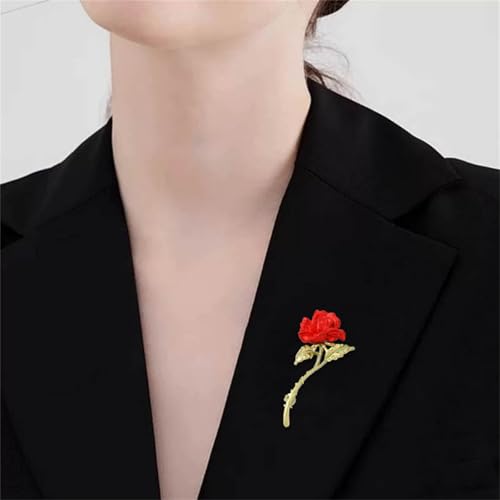Red Rose Flower Brooches Pins for Women Men Elegant Crystal Flower Lapel Pin Retro Suit Hat Dress Accessories Wedding Valentine's Day Jewelry Gift - style: Rose