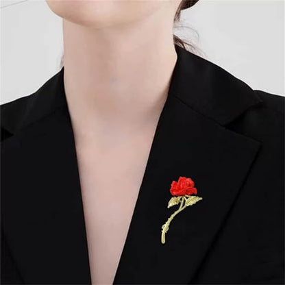 Red Rose Flower Brooches Pins for Women Men Elegant Crystal Flower Lapel Pin Retro Suit Hat Dress Accessories Wedding Valentine's Day Jewelry Gift - style: Rose