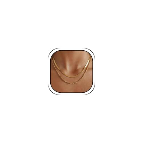 Gold Neklace Stack Dainty Gold Herringbone Necklace for Women Layered Paperclip Chain Necklaces Rhinestone Drop Simple Jewelry Gifts for Women - color: A7:chunky-2pcs