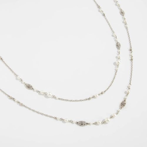 Long Layered Faux Pearl Beaded Chain Necklace for Women,Boho Y Body Chain Gold Drop Lariat Necklace Dainty Statement Fashion Jewelry Gifts - color: Silver2
