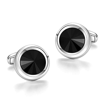 Mens Cufflinks Elegant Style Cuff Link Super Shiny Navy Blue Crystal Circular Cufflinks with Gift Box - color: Black