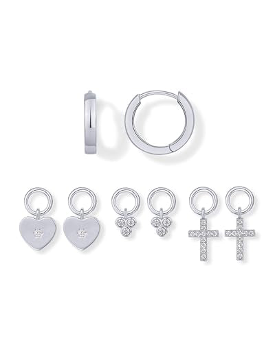 PAVOI 14K Gold Plated Mix & Match Charms Dainty Huggie Earrings for Women | Hypoallergenic Earrings with 925 Sterling Silver Posts, Huggie Hoop Earrings with Motif Dangle Charms Pack - style: Cross