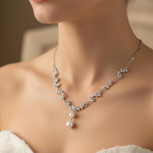 Silver Jewelry Sets for Women Rhinestone Necklace Dangle Earrings Bracelet Set Bridal Wedding Jewelry Sets for Brides Bridemaid Prom Costume Accessories Jewelry - style: Silver Jewelry Set style4