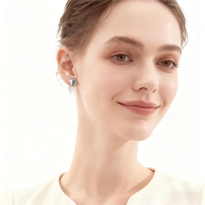 Grey Faux Pearl Stud Earrings, S925 Silver Posts Hypoallergenic for Women - color: Tahitian Platinum Grey, size: 12mm