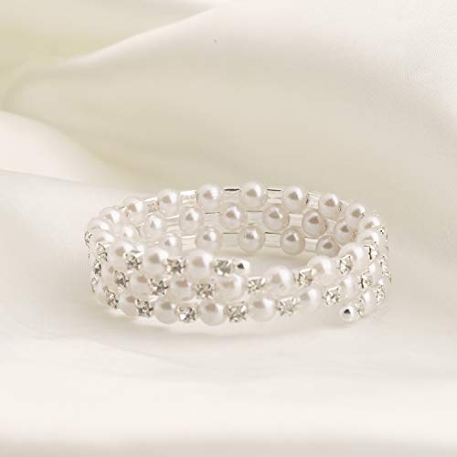 MYOSPARK Multi Layers Pearl Rhinestone bracelet Cuff Wrap Bangle Wedding Jewelry Gift For Bridal Mother Bridesmaid