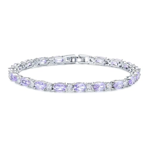 Classic Oval Birthstone Tennis Bracelet for Women - 4 * 6mm Cubic Zirconia Tennis Bracelet Jewelry Birthday Anniversary Wedding Valentine's Day Gift for Her Wife Girlfriend Mom-Size 7.0" - color: 06-Jun-Alexandrite Lavender