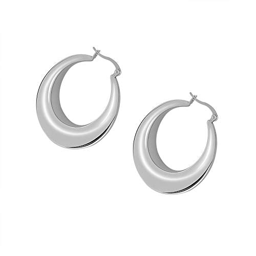Chunky Large Thick Rounded Tube Hoop Earrings - color: Silver