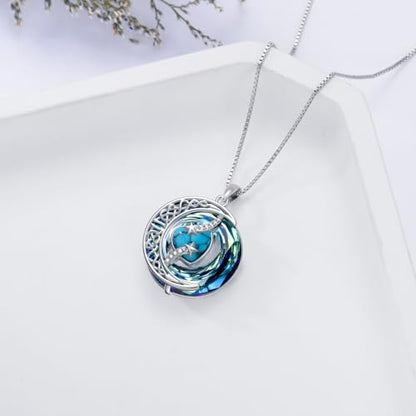 TOUPOP Birthstone Necklace Women Sterling Silver Moon Star Birthday Jewelry | Celtic Moon Pendant with Blue Crystal Anniversary Christmas Jewelry Gifts for Wife Mom Her - color: A-13-Turquoise