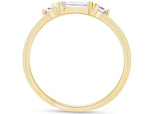3 Stone Stackable Ring for Women with Birthstone And White Cubic Zircionia | Dainty Minimalist Ring In 14K Gold Over Sterling Silver - color: Yellow Gold : Cubic Zirconia
