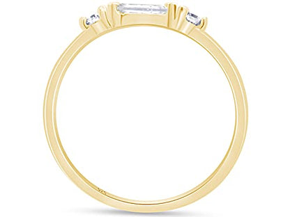 3 Stone Stackable Ring for Women with Birthstone And White Cubic Zircionia | Dainty Minimalist Ring In 14K Gold Over Sterling Silver - color: Yellow Gold : Cubic Zirconia