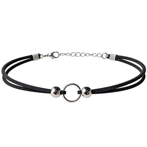 Black Choker for Women, Adjustable Layered Velvet Leather Lace Collar necklace, Goth necklace Gifts - color: Circle