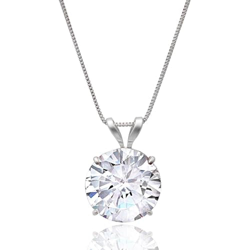 MAX + STONE 14k Gold 8mm Round Solitaire Cubic Zirconia Pendant Necklace for Women with 18 Inch Box Chain - size: 9 MM