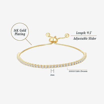 PAVOI 14K Gold Plated Cubic Zirconia Classic Tennis Bracelet for Women | Adjustable Slider - color: White Gold
