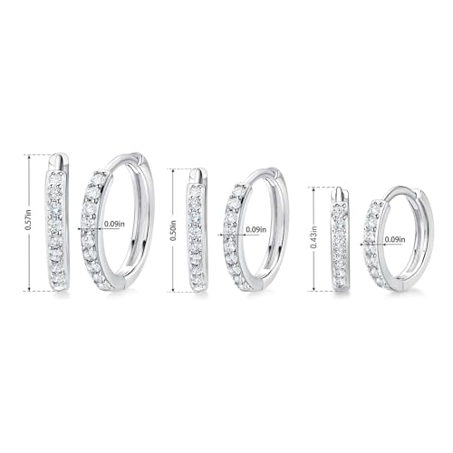 White Gold Earrings for Women Men Hoop and Stud Earring Set | Hypoallergenic 14K White Gold Plated Hoops Huggie Stud Earrings Set Round Cubic Zirconia Ear Jewelry - style: A5-White Gold-Hoop (3 Pairs)