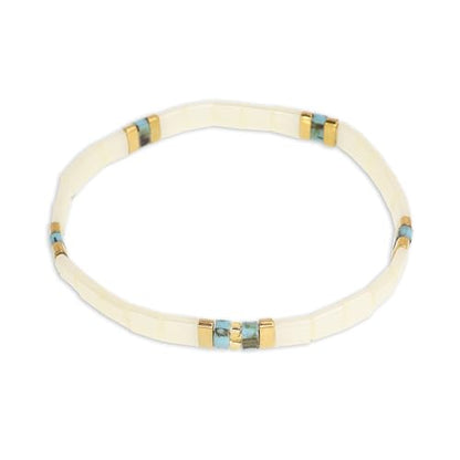 Sonateomber Tila Flat Beaded Stretch Bracelets for Women, Trendy Unique Colorful Square Beads Handmade Stack Bracelet Friendship Accessories Fashion Jewelry Gift - color: Beige Gold