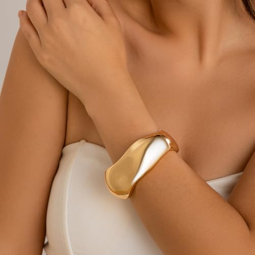 Gold/Silver Cuff Bangle Bracelets For Women Chunky Waterdrop Twisted Hinged Bangle Bracelets Minimalist Arm Cuff Bracelet Jewelry Gifts - color: 3Gold