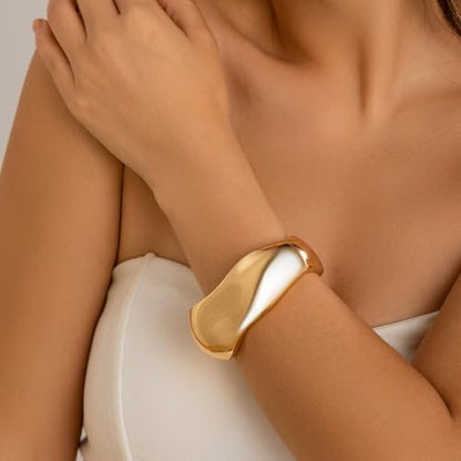 Gold/Silver Cuff Bangle Bracelets For Women Chunky Waterdrop Twisted Hinged Bangle Bracelets Minimalist Arm Cuff Bracelet Jewelry Gifts - color: 3Gold