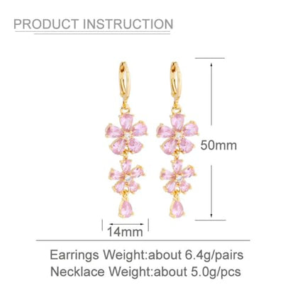 Cute Pink CZ Flower Dangle Drop Hoop Earrings for Women Dainty Elegant Gold Plated Crystal Floral Teardrop Tassel Statement Dangling Hypoallergenic Lightweight Fashion Trendy Jewelry for Her Bff