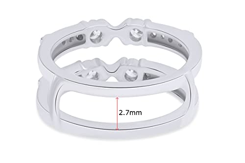 AFFY Three Stone Ring Guard Enhancer With 1ctw White Cubic Zirconia | 14K White Gold Over Sterling Silver