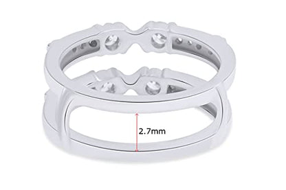 AFFY Three Stone Ring Guard Enhancer With 1ctw White Cubic Zirconia | 14K White Gold Over Sterling Silver