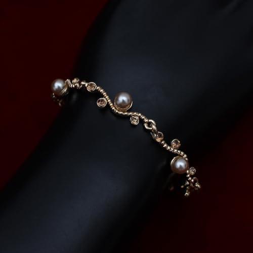 Bridal Pearl Choker Necklace Earrings Bracelet Wedding Crystal Jewelry Set for Women Brides Bridesmaid Prom - color: Champagne-Gold Plated