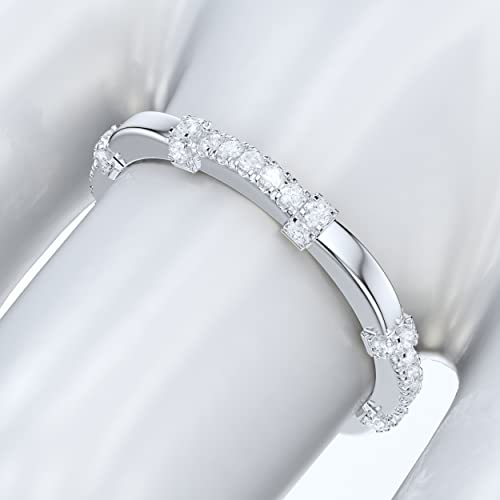 14k White Gold Petite Wave Shape Simulated Diamond or Genuine Moissanite Wedding Band Eternity Ring - color: Simulated Diamond