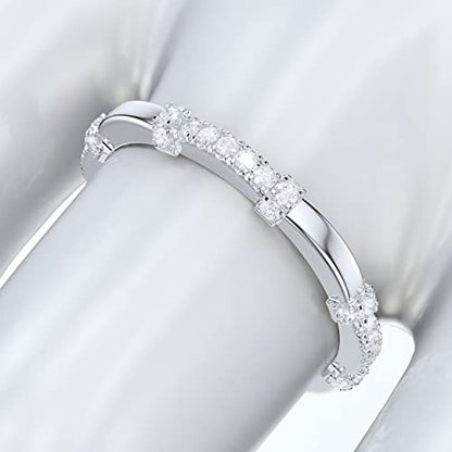 14k White Gold Petite Wave Shape Simulated Diamond or Genuine Moissanite Wedding Band Eternity Ring - color: Simulated Diamond