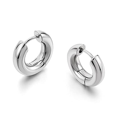 FAMARINE Chunky Thick Hoop Earrings for Women Gold Hoops Huggie Earrings for Men Gift - color: 5/8" Hoop Silver