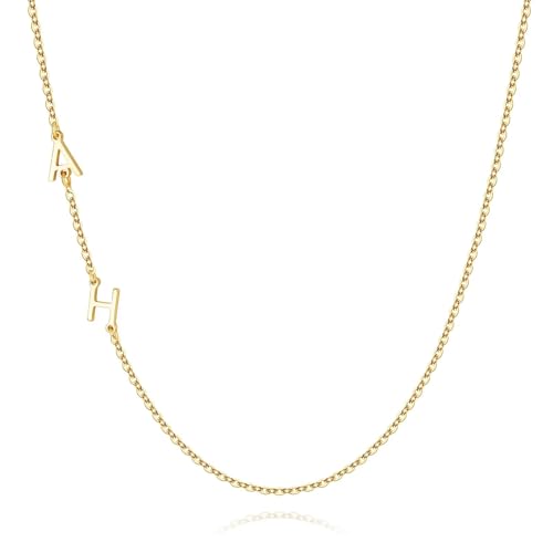 M MOOHAM Sideways Two Initial Necklaces for Women Girls Birthday Gifts | Dainty 14K Gold-Plated, Custom Initial Necklace, Letter Necklace Jewelry, Birthday Gifts for Women Wife Mom Sister Friends - color: initial A & initial H