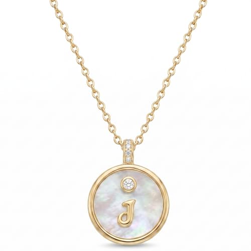 Initial Necklaces for Women Mother of Pearl Gold Letter Necklace Pendant - color: Letter J