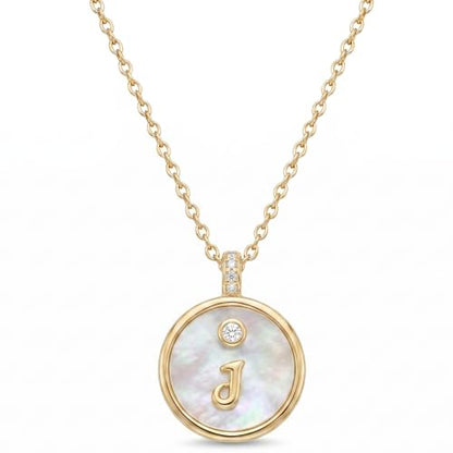 Initial Necklaces for Women Mother of Pearl Gold Letter Necklace Pendant - color: Letter J