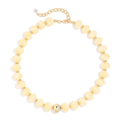 Chunky Beaded Necklace for Women Trendy Multicolor Resin Beads Choker Necklaces Boho Summer Statement Necklace Chunky Heart Jewelry - color: Irregular bead necklace-cream yellow