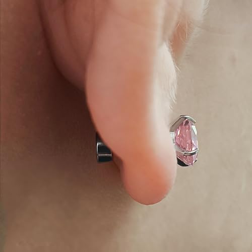 Zircon Flat Back Screw Hypoallergenic Surgical Steel Stud Earrings - color: Rosy Pink, size: 1ct - 0.24 Inch (6mm)