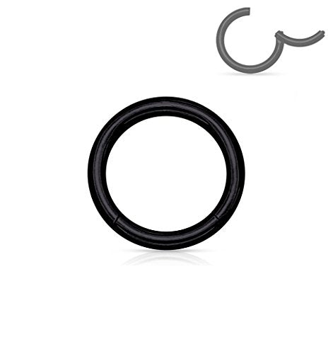 Forbidden Body Jewelry 316L Surgical Steel Hinged Seamless Nose Rings Hoop 14G 16G 18G, Diameter 6mm 8mm 10mm 12mm, Gold/Rose Gold/Silver/Black/Rainbow Colors. - style: 14g 6mm - Black