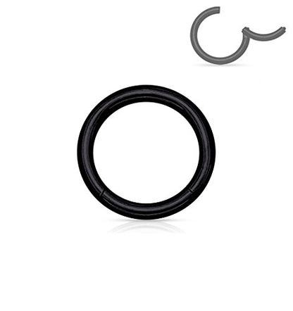 Forbidden Body Jewelry 316L Surgical Steel Hinged Seamless Nose Rings Hoop 14G 16G 18G, Diameter 6mm 8mm 10mm 12mm, Gold/Rose Gold/Silver/Black/Rainbow Colors. - style: 14g 6mm - Black