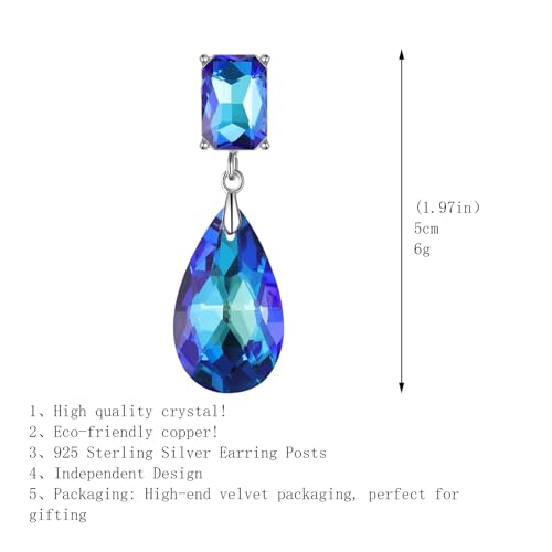 Crystal Heart Teardrop Dangle Earrings for Women Hypoallergenic Multicolor Cubic Zirconia Drop Earrings for Wedding Prom Party Daily Wear - color: Teardropblue