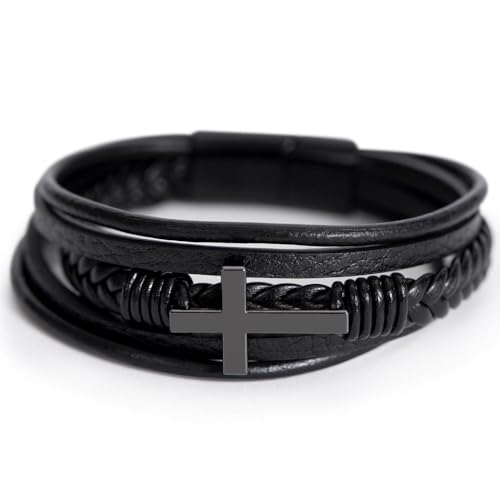 To My GrandSon Bracelet – Cross Braided Leather Bracelet, Meaningful GrandSon Gift from Grandpa & Grandma with Heartfelt Message Card & Elegant Gift Box for Birthday, Christmas, Graduation - color: Version#4