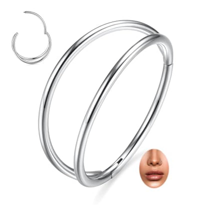 Double Nose Ring Hoop Conch Piercing Jewelry Helix Cartilage Earring | 316L Surgical Steel Clicker Ring,Septum Jewelry,Hinged Nose Ring,Used in Conch,Helix,Cartilage,Daith,Rook,Tragus Piercings