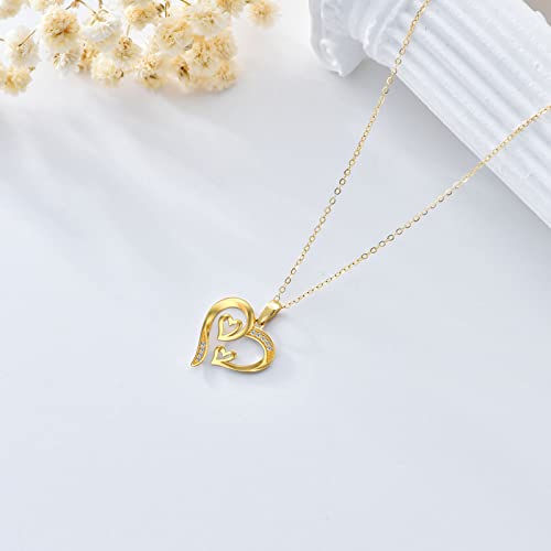 SISGEM 14K Real Gold Heart Necklace for Women,Yellow Gold Love Pendant Necklace Triple Hearts Jewerly Gifts for Birthday Anniversary 16+1+1 inch - color: Triple Hearts-2
