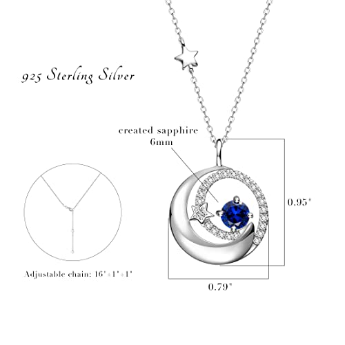 FANCIME Birthstone Necklaces 925 Sterling Silver Moon and Star Pendant Fine Jewelry Birthday Mothers Day Gifts for Mom Wife Her Daughter, Adjustable Chain 16+2" - color: Sep.- Sapphire