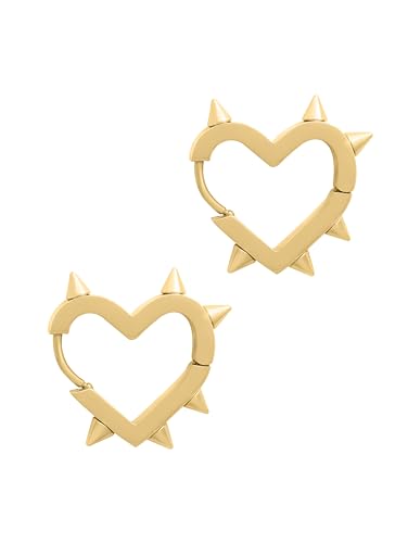 Huggie Hoop Spike Heart Earrings, Gothic Punk Grunge Emo Y2k Earrings, Goth Jewelry, Christmas Jewelry Gift For Women - color: gold