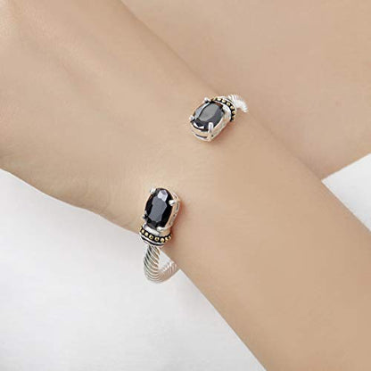Stainless Steel Cuff Bangles Crystal Mosaic Bracelet Bangle for Women Fashion Jewelry BR75854 - color: Black