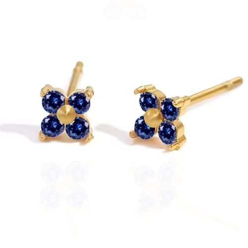 QueenBee 14K Gold Plated Ivy Flower Birthstone Stud Earrings for Women Dainty Floral Gemstone Studs Unique Jewelry Gift for Her - color: Sep-Sapphire