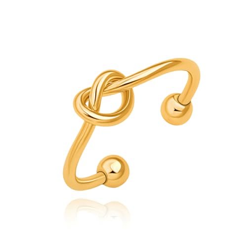 POTESSA 18K Gold Plated Open Rings for Women Wide Band Link Chain Ring Simple Stacking Finger Jewelry Size #4 - #9 - color: Gold Knot Ring