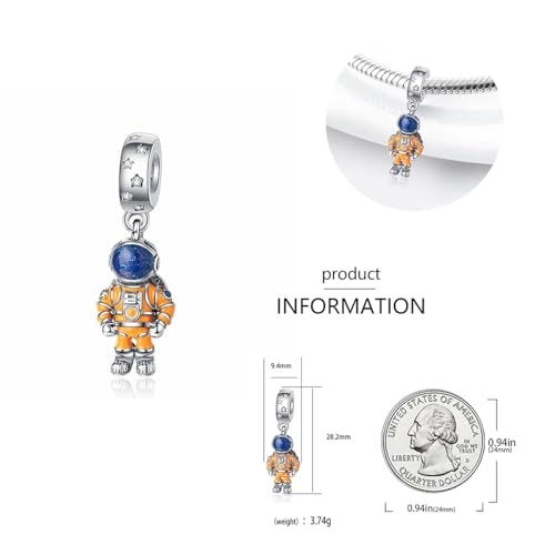 Charm for Bracelets and Necklaces, Heart Animals 925 Sterling Silver Bead Celestial Sun Moon Star Charms Jewelry Gift for Women Girls - color: Astronaut Dangle Charm