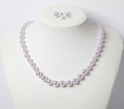 Pearl Necklace and Earring Set for Women Costume Jewelry Set | Elegant Outfit Matching, Wedding Bridesmaid Prom Gifts - style: Purple 16 inches