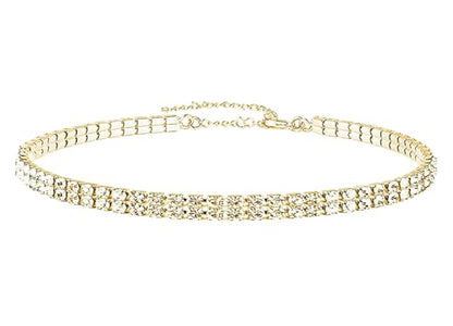 WangGao Dual Layer Stainless Steel Rhinestone Choker Tennis Necklace - color: Gold