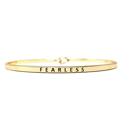 by you Inspirational Positive Message Engraved Thin Cuff Bangle Hook Bracelet - color: Fearless-Gold