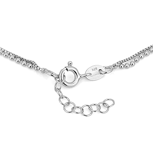 Vanbelle Sterling Silver Jewelry Double-Layered Beaded Chain Anklet with Rhodium Plating for Women